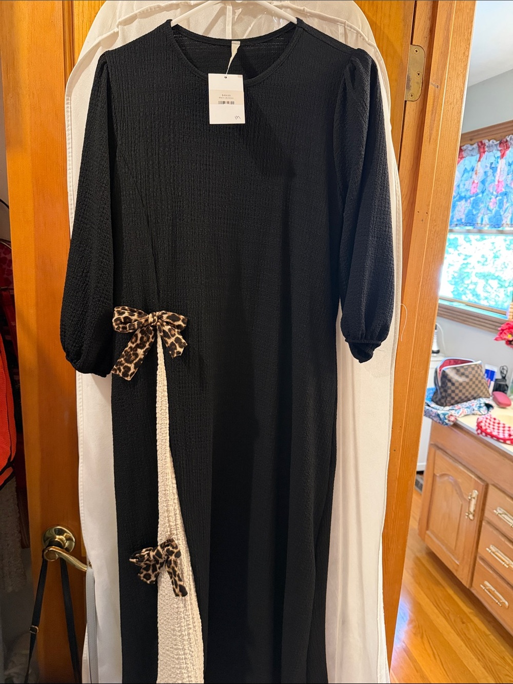 a new day Black Maxi Dress with Leopard Bow Accents
